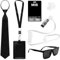 Wvu & Wvo 6PCS Agent Kostüm Zubehör, Geheimdienst Kostüm Set Spion Kostüm Zubehör mit schwarzer Sonnenbrille Zip Krawatte Hörer ID Karte und Kartenhalter für Männer Frauen Kinder