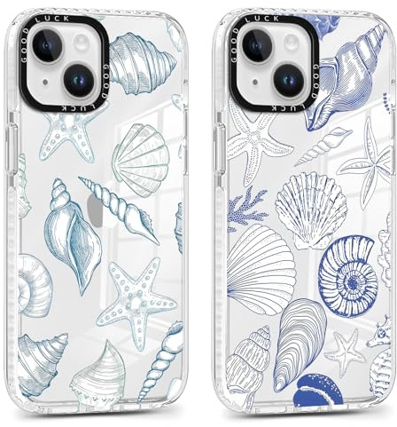 Foonary 2 Pack Transparent Conch Shell Print Phone Case for iPhone 14/iPhone 13 6.1,Soft Silicone with Design Aesthetics Clear Pattern Cases,Shockproof Bumper Protector Cover,Girls for iPhone 14