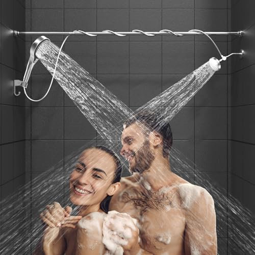 NTPN Double pommeau de douche pour couple : double pomme de douche haute pression pour deux personnes – Système de douche réglable avec 3 réglages de débit pour salle de bain 2 personnes (chromé)