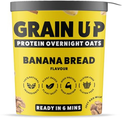 Grain UP - Overnight Oats, Wholesome Banana Bread Flavour, Quick Prep, High-Fibre Breakfast, 8 x 60g Pots