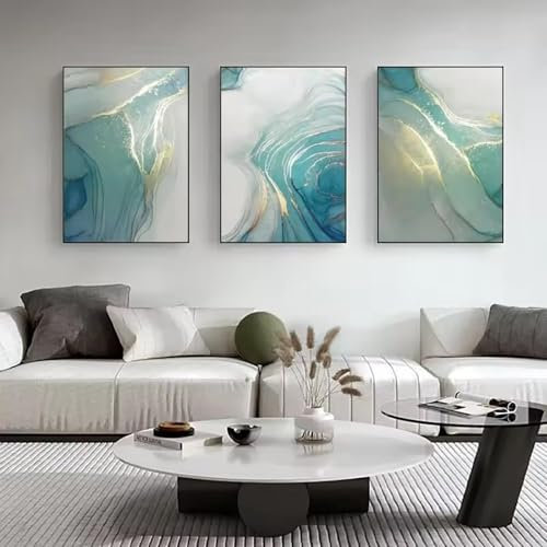 DHHXY XXL Leinwandbild Abstrakte Leinwand Bild - Luxus Gold Textur Marmor Türkis Blattgold Wandbild - 60x85cm - ohne Rahmen