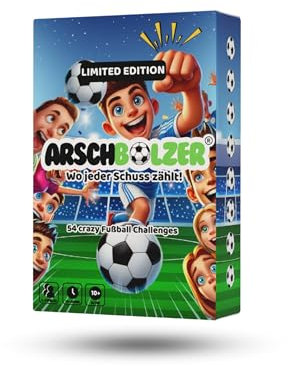 ARSCHBOLZER, Kartenspiele für die Familie, Gesellschaftsspiele für Jungen und Erwachsene, mit 54 echten Fußball-Challenges, 2-9 Spieler, ab 10 Jahren, Lustiges Spiel für Geburstag & Bewegung