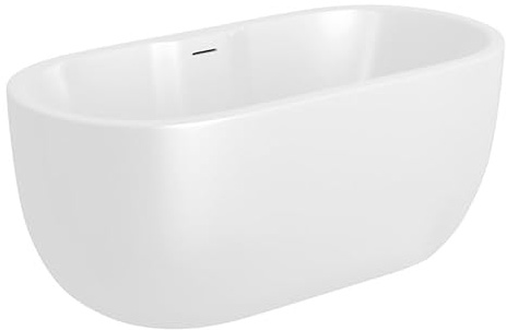 Balterley 1800 x 750mm Oval Shower Bath with Waste, Double Ended Gloss White Soaking Shower Bath, Acrylic Baths for Bathrooms, Round End, Adjustable Leg Set, Freestanding Bathtub (White)