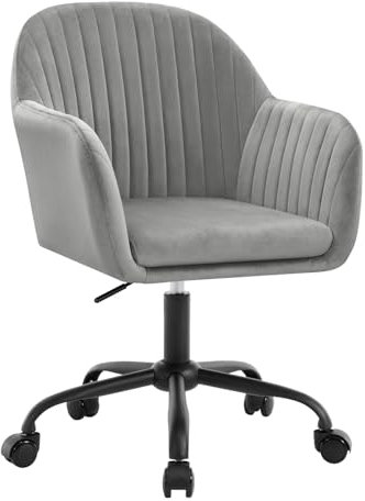 WOLTU Schreibtischstuhl, Bürostuhl ergonomisch, Homeoffice Stuhl höhenverstellbar, Schminkstuhl mit Armlehnen, Drehstuhl mit Rrollen, Samt Stuhl Metallrahmen, 150 kg belastbar, Hellgrau, BS166hgr
