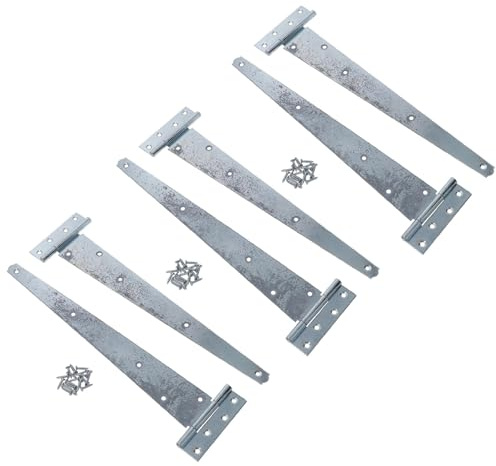 16in / 400mm Heavy Duty T Tee Hinges for Shed + Garden Gates Zinc Plated 6pc