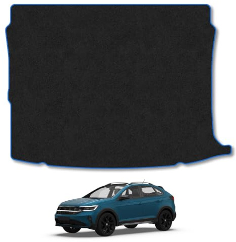 VW Taigo (2021+) Carpet Boot Mat | Blue Edge Trim Tailored Fit Boot Liner Full Coverage Protection Accessories Easy Clean Anti Slip Made in the UK