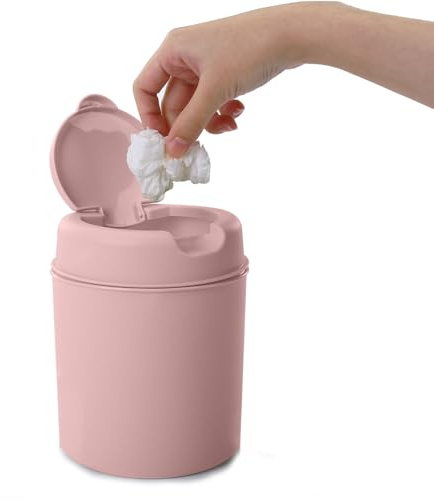 Generisch Desktop-Flip-Top-Mini-Mülleimer, flacher Klappendeckel ist nicht leicht zu riechen, 3 Farben sind verfügbar, geeignet für Büro-Desktop, Wohnzimmer, Familienbadezimmer (Pink)