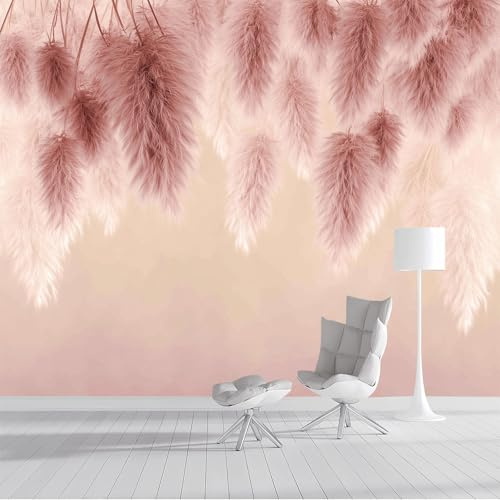DLERFLOVR Papier Peint Panoramique 200x140cm Tapisserie de Soie Herbe De La Pampa Suspendue XXL Tableaux Muraux Thème Romantique Décoration Murale pour Chambre Salon D'Enfant, Rose Clair