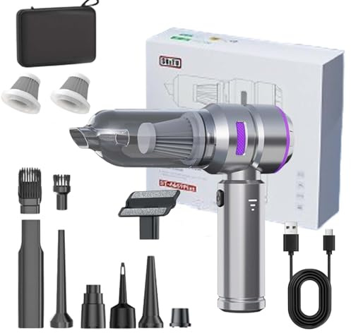 Générique 16000pa Aspirateur, 5-en-1 Aspirateur De Voiture sans Fil à Main, 3 Niveaux D'aspiration, avec Filtre Lavable Et Sac De Rangement (Gris)