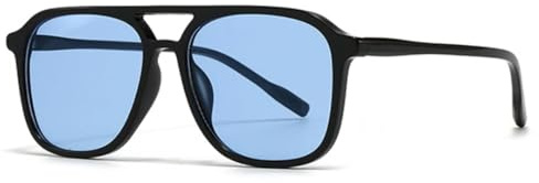 QGGNMGT Lunettes de soleil rétro à double pont pour homme, verres bleus et verts, verres dégradés UV400, tendance (noir et bleu)