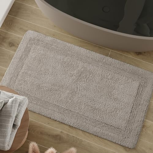 Wecon Home Badteppich Knut, 80 x 150 cm, Greige | weicher, getufteter Baumwollteppich mit Bordüre, Rutschhemmend & waschbar