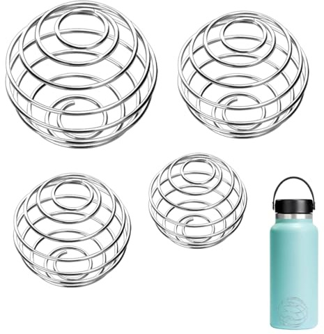 GNALIA Botella Para Batidos De Proteinas 4 Piezas, Acero Inoxidable Con Bola Mezcladora, Color Plateado, Incluye 8G 9G 10G 12G, Para Deportes Y Gimnasio