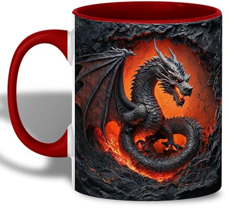 Feuerdrache In Lava – Rissdesign Kaffeetassen Langlebiges Bürotasse Robuste Tassen Für Espresso Milch Mokka 330Ml