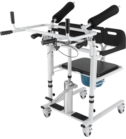 Hydraulischer Patientenlifter 180° GeteilterTransferstuhl Tragkraft 150kg | Höhenverstellbar Gehhilfe Rollstuhl mit Toilettenstuhl Aufstehhilfe Tragfähigkeit 150kg für Senioren