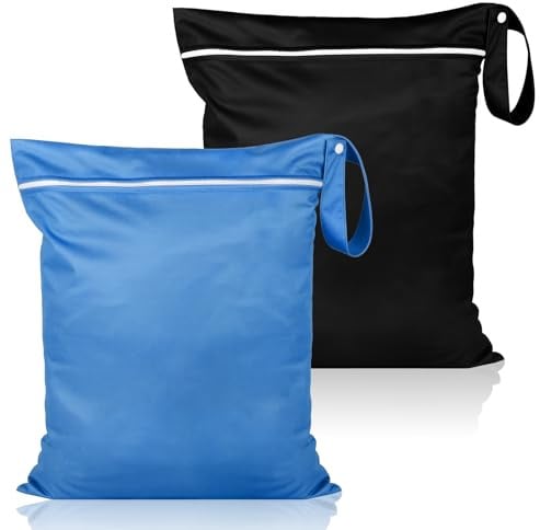 2 Nassbeutel,Wasserdicht Wetbag Schwimmen,Nasstasche Reise 36 x 30 cm | Wetbag Schwimmsachen mit Reißverschluss, für Windeln Badeanzüge Strandtücher Schmutzige (Schwarz + Blau)