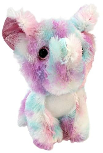 BEMIRO Bunter Elefant Kuscheltier, ca. 20 cm, Plüsch Stofftier mit Glitzeraugen, Lila Türkis Rosa Farbverlauf, Polyester, Unisex