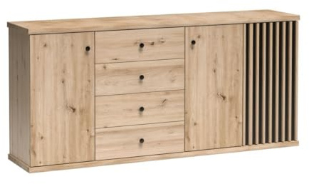 Masseno Kommode ALMERIA 182,7 cm Sideboard mit 4 Schubladen und 2 Türen für Wohnzimmer Schlafzimmer Modern 182,7x40,6x85,4 cm Eiche Artisan