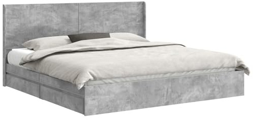 vidaXL Bettgestell mit Stauraum und Kopfteil Betongrau 200 x 200 cm, Moderner Schlafzimmerstauraum-Bett, rechteckiger Rahmen, schickes Latten-Design, platzsparendes Möbelstück