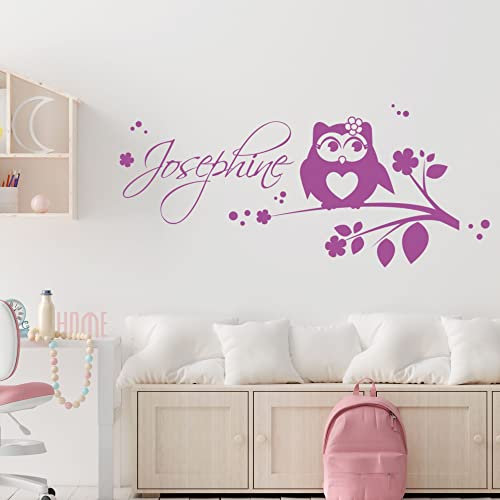 GRAZDesign Wandtattoo Kinderzimmer Süße Eule personalisiert mit Namen | Wandsticker Babyzimmer | Wandaufkleber Mädchen | personalisiertes Geschenk Baby Deko, 68x30cm, 045 hellrosa