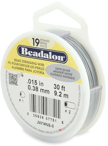 Beadalon 19-strängiger Edelstahl-Perlen-Draht, 0,38 mm, satiniertes Silber, 9,2 m