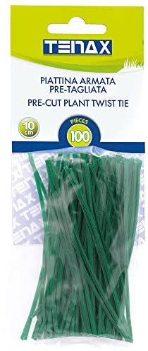Tenax Bridas de PVC Reforzadas y Precortadas, 10 cm, Color Verde, 100 Piezas, Alambre de Acero Recubierto de PVC, Ataduras para Plantas
