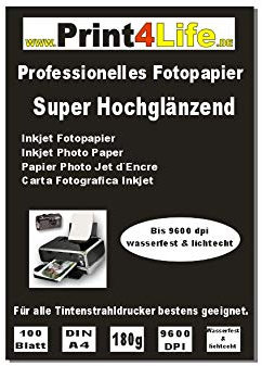 P4L – Premium Fotopapier 100 Blatt A4 180g/qm Highglossy hochglänzend wasserfest