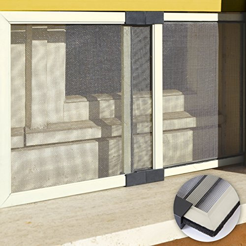 ZANZARIERA ESTENSIBILE DA PORTA FINESTRA 2PZ IN ALLUMINIO PER ZANZARE INSETTI-AVORIO SPAZZOLA-100 X 70 CM