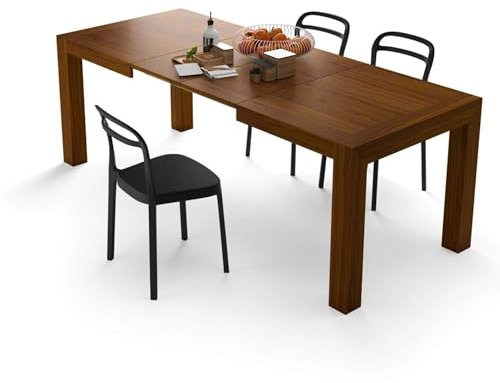 MOBILI FIVER, Mesa de Cocina Iacopo, 140(220) x90 cm, Color Nogal, para 6-10 Personas, Mesa Extensible de Comedor, Mesa Cocina, Salon, Made In Italy
