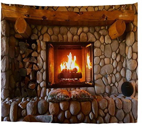 A.Monamour Wandteppiche Weihnachten Rock Stein Kamin Muster Holz Kaminsims Kunst Dekore Boho Hippie Mandala Gobelin Wandbehänge Vorhang Tagesdecke Strandtuch Tischdecke 180x230cm
