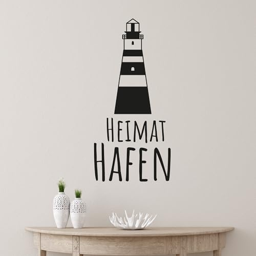 GRAZDesign Wandtattoo Badezimmer Leuchtturm Heimathafen, Wandaufkleber Aufkleber maritim für Wohnzimmer Flur, wasserfest und selbstklebend, 53x30cm (HxB), 071 grau