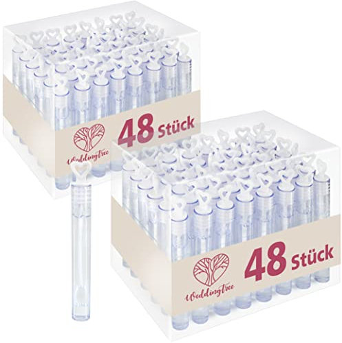 WeddingTree Seifenblasen Hochzeit 80 Stück in Weiß - mit Herzgriff - herzallerliebst für Hochzeit Taufe Geburtstag Goldene Hochzeit Verlobung Valentinstag Gastgeschenk Party