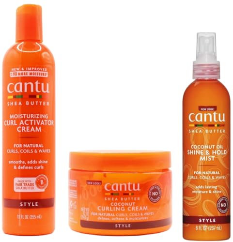 CANTU Moisturizing Curl Activator Cream 355ml, Coconut Oil Shine & Hold Mist 237ml, Coconut Curling Cream 340g TRIO BUNDLE - Moisturizes, Softens, Adds Shine - Curl, Curls, Frizz - Hair Care Bundle