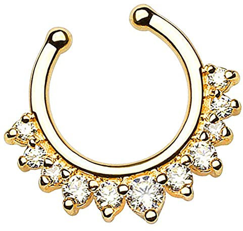 Taffstyle Piercing Fake Ring Tribal Strass Kristall Septum Tragus Helix Nase Lippe Ohr Hoop Clip On Ear Cuff Nasenring Nasenpiercing Gold