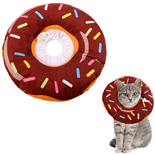 Xinzistar Halskrause Katzen Halsband Soft Weich Katze Schutzkragen Anti Biss Safety Einstellbarer Schützender Kragen für Haustiere Katzen Hunde Welpen Kätzchen (Braun Donut, S)