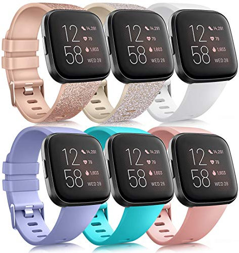 Oumida 6er-Pack Armband Kompatibel für Fitbit Versa 2/Versa/Versa Lite - Silikon Sport Klassisch Ersatzarmband (B, L)