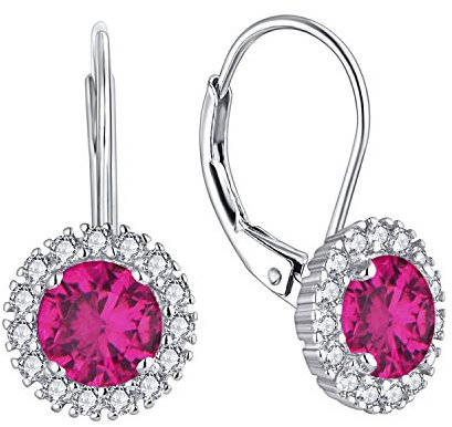 JO WISDOM Damen Hängende Ohrringe Runde Silber 925 mit 3A Zirkonia Juli Geburtsstein Rubinrote Farbe Kristall,Schmuck für Frauen