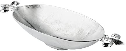 MichaelNoll Schale Lilie Dekoteller Deko Aluminium Silber - Moderne Dekoschale aus Metall - 2 verschiedene Größen - 57 cm oder 82 cm (82x30x15 cm)