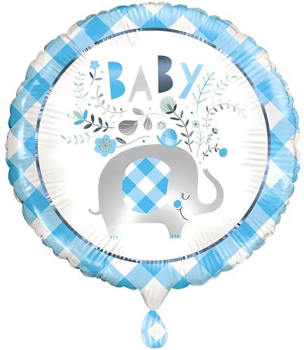 Unique 78407 Folienballon für Babyparty, Elefant, rund, 45,7 cm, Blau, 1 Stück, Einheitsgröße