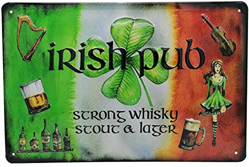 Irish Pub, traditionelle Kneipen und Bar Deko Blechschild - hochwertig geprägtes Retro Werbeschild, Türschild, Wandschild, 30 x 20 cm