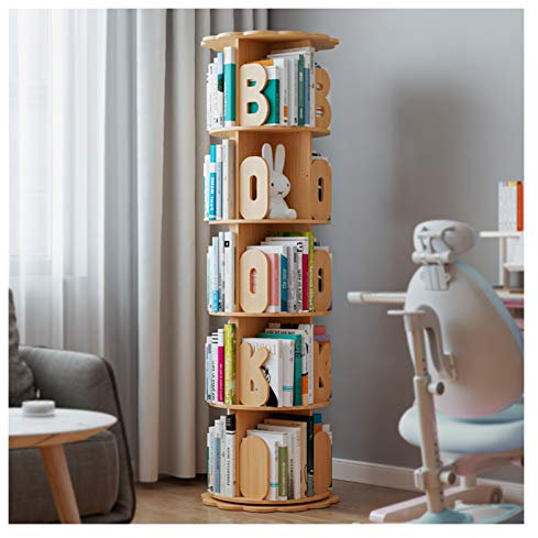 Bücherregal Raumteiler Kinderbücherregal aus Holz Um 360 ° drehbares Bücherregal Lagerregal Anzeigen-Regal for Kinder Home Office, natürliche Farbe Büroregal Aktenregal Ordnerregal ( Size : 5 Tier )