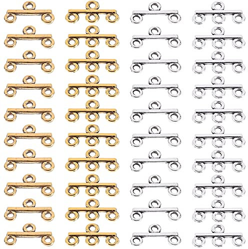 ARTIBETTER 40pcs Slide Clasp Lock Necklace Connector Silver and Gold Multi Strands Slide Tube Clasps Tube Lock Connectors for Bracelet DIY Craft Jewelry Making Supplies