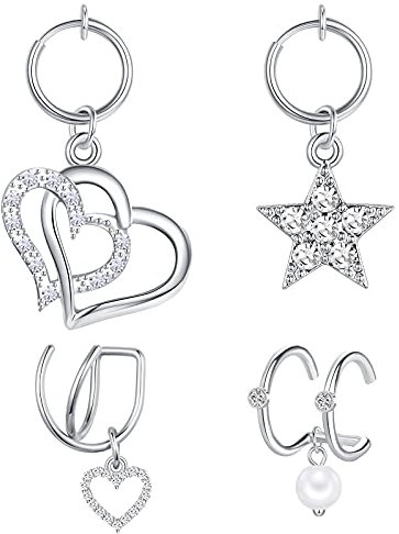 VFUN Faux Piercing Conch Acier Chirurgical Piercing Nez à Clipser Dangle Ear Cuff Piercing Faux Nostril Piercing Oreille Bijoux pour Femme Homme Argent