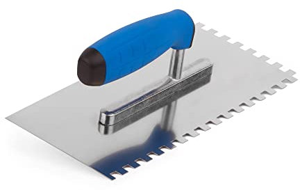 Mivos Cazzuola dentata 8 x 8, in acciaio inox, dentata, 270 x 130, con impugnatura morbida, spatola per capelli antiruggine, con dentatura 8 mm, made in EU