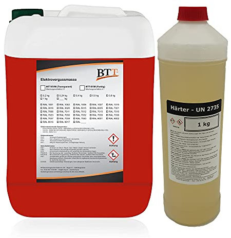 BTT-EVM Elektrovergussmasse RAL 3020 Verkehrsrot (900g) auf 2K Epoxidharz Basis, IP68 bis 1000 Volt