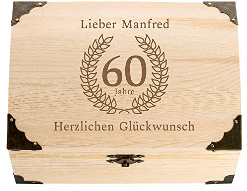 4you DESIGN Schatztruhe 60 Geburtstag mit Gravur | Geldgeschenk Geburtstag Männer Frauen | Personalisiertes Geschenk 60 Jahrestag | 18x13x10cm
