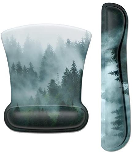 ITNRSIIET Mauspad Handgelenkstütze, Tastatur-Handgelenkauflage, Tastaturpolster, Handgelenkauflagen für Tastatur und Maus, rutschfester Memory-Schaum, einfaches Tippen, Nebel Wald