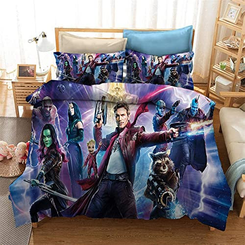 AZJMPKS Guardians of The Galaxy Bettwäsche-Set,3D Muster Bettwäsche, Geeignet Für Alle Jahreszeiten,Bettbezug Mit Reißverschluss (A5,135x200cm+80x80cmx1)