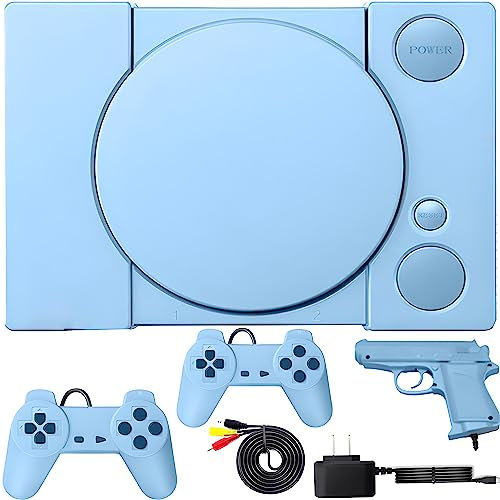 Retoo Console da gioco retrò 16 gioco blu Mini 8 bit, 2 joystick e pistola da gioco, console per giochi TV, gioco d'azione, console classica, Childhood Classic Game, console per videogiochi per