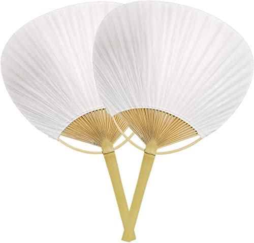 YFEIQI 2 Pcs Lot White Paddle Fan -Decorative Fans - Paper Party Decorative Electric Home Portable Wall Fans Decorative Fans Hand Lace White Japanese Cattail Paper Drawer Desktop Connec (2 Pcs)
