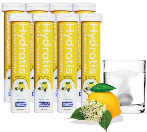 HYDRATIS - Pastilles Hydratation Electrolytes - Citron/Fleur de Sureau - Améliore l'Hydratation et Favorise l'Énergie - Formule Isotonique - Sport, Récupération, Bien-être - 8 tubes (160 Pastilles)
